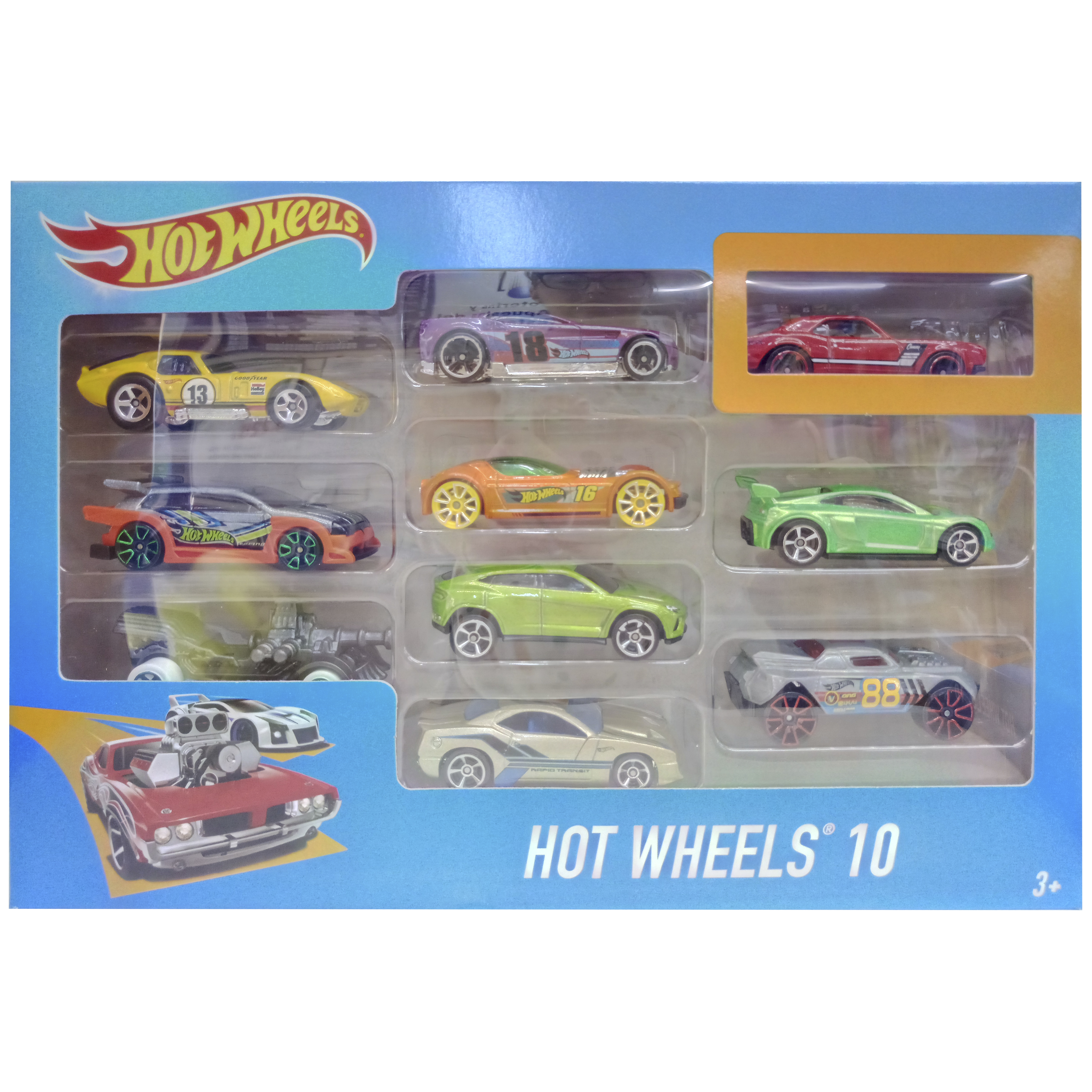 imagen forntal hot wheels pack 10 coches